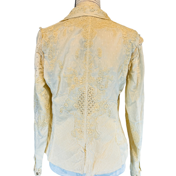 NWT Label Ritu Kumar Embroidered Floral Rhinestone Blazer Jacket White Size 2 - Picture 5 of 14
